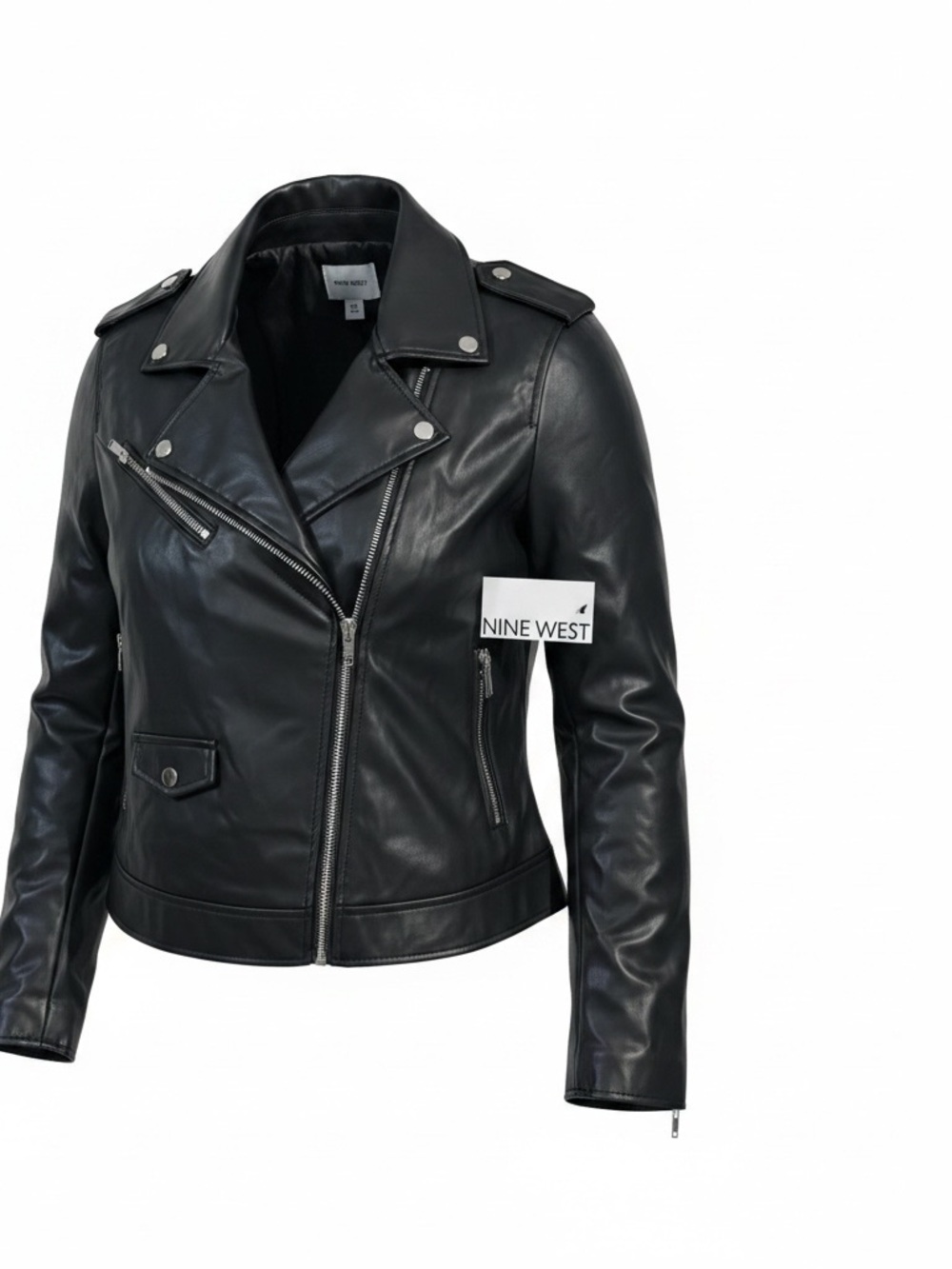 NWT Nine West Black Faux Leather Moto Jacket Size XXL